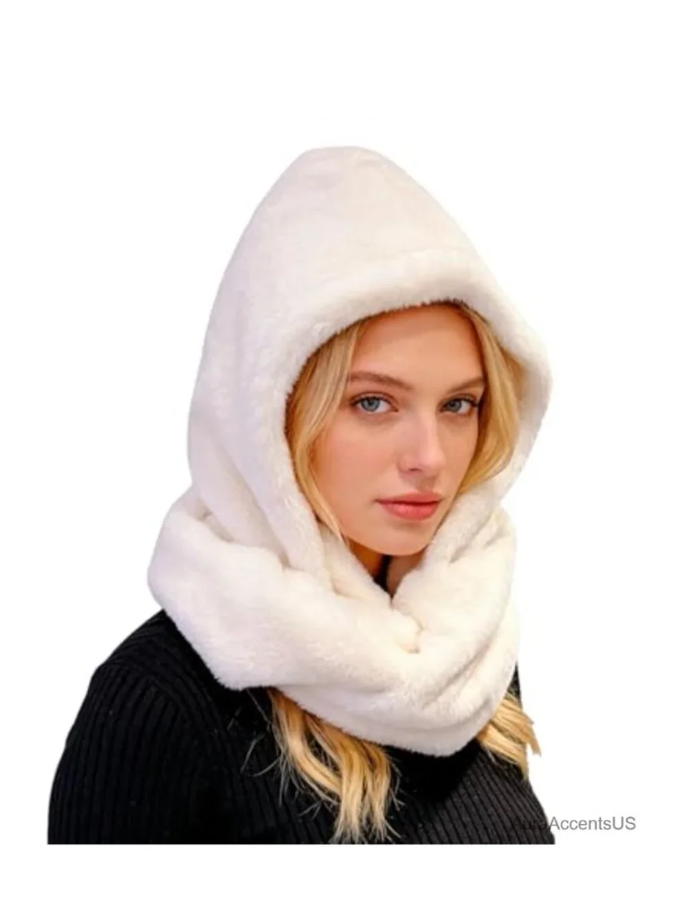 Faux Fur Hood & Infinity Scarf Combo Winter Neck Wrap for Women Men